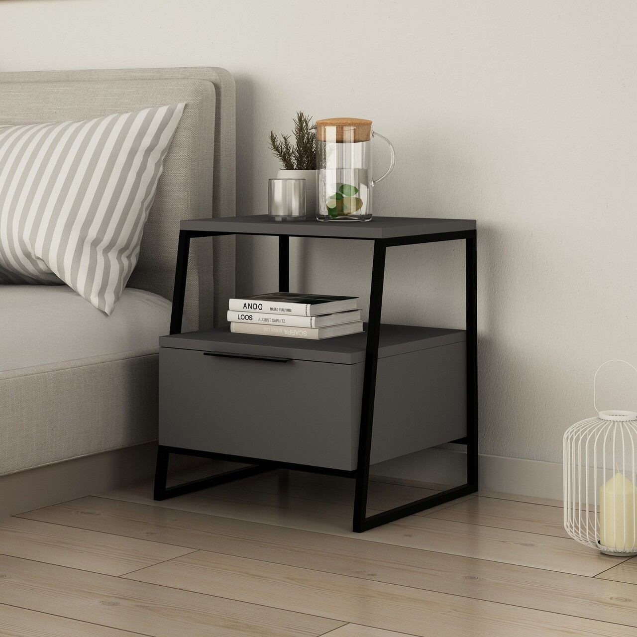 Noptiera Pal, Decortie, 25x27x60 cm, antracit - imagine 5